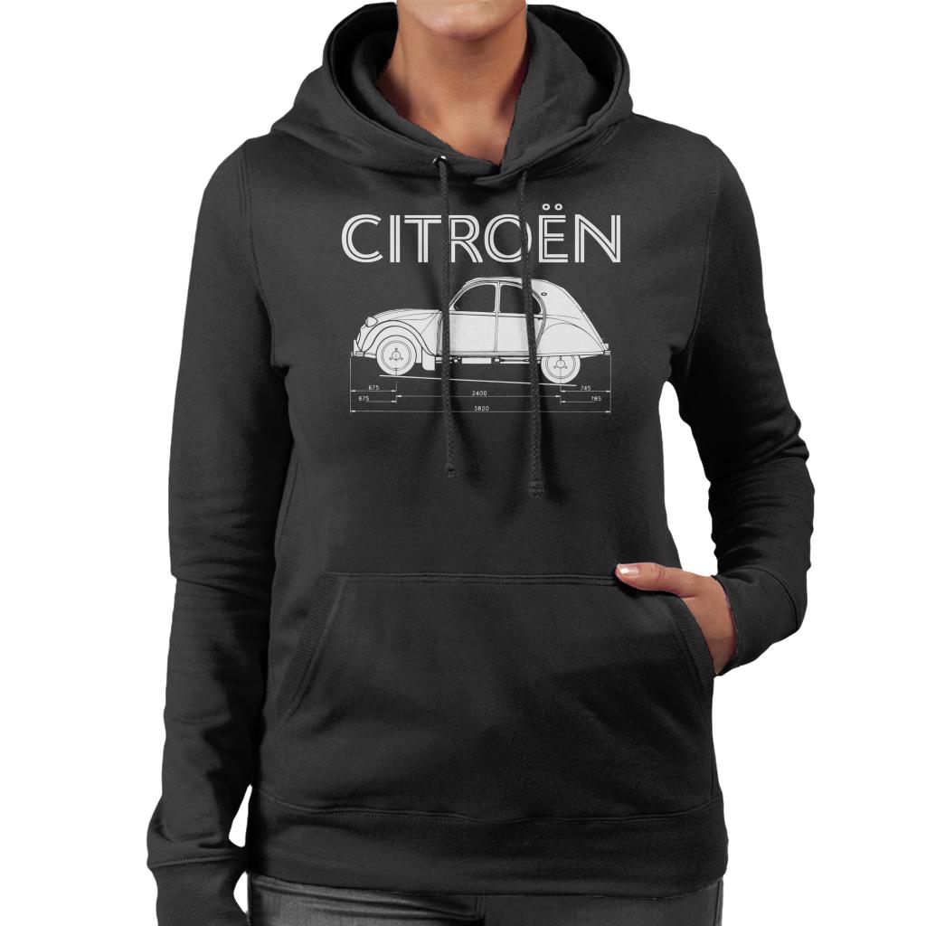 Citroën 2CV Dimensions White Diagram Women's Hooded product image 1