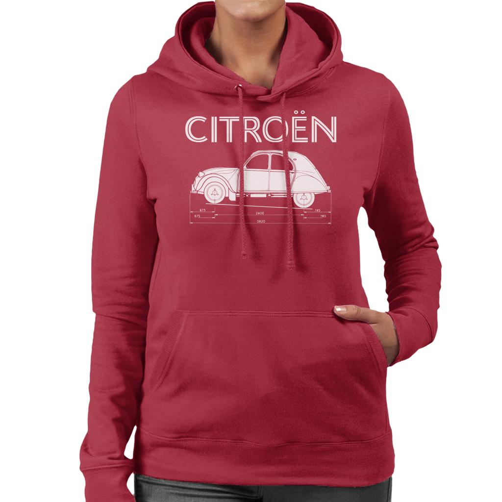 Citroën 2CV Dimensions White Diagram Women's Hooded product image 6