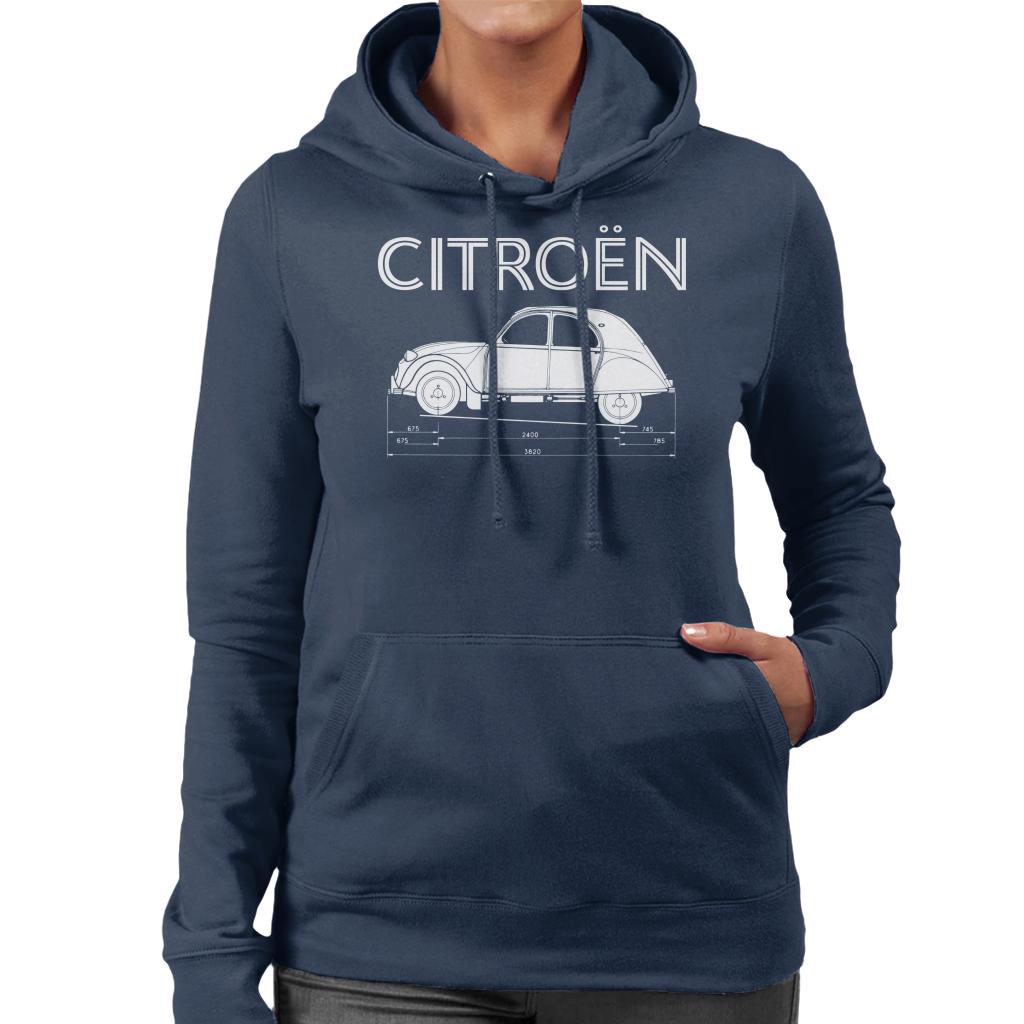 Citroën 2CV Dimensions White Diagram Women's Hooded product image 4