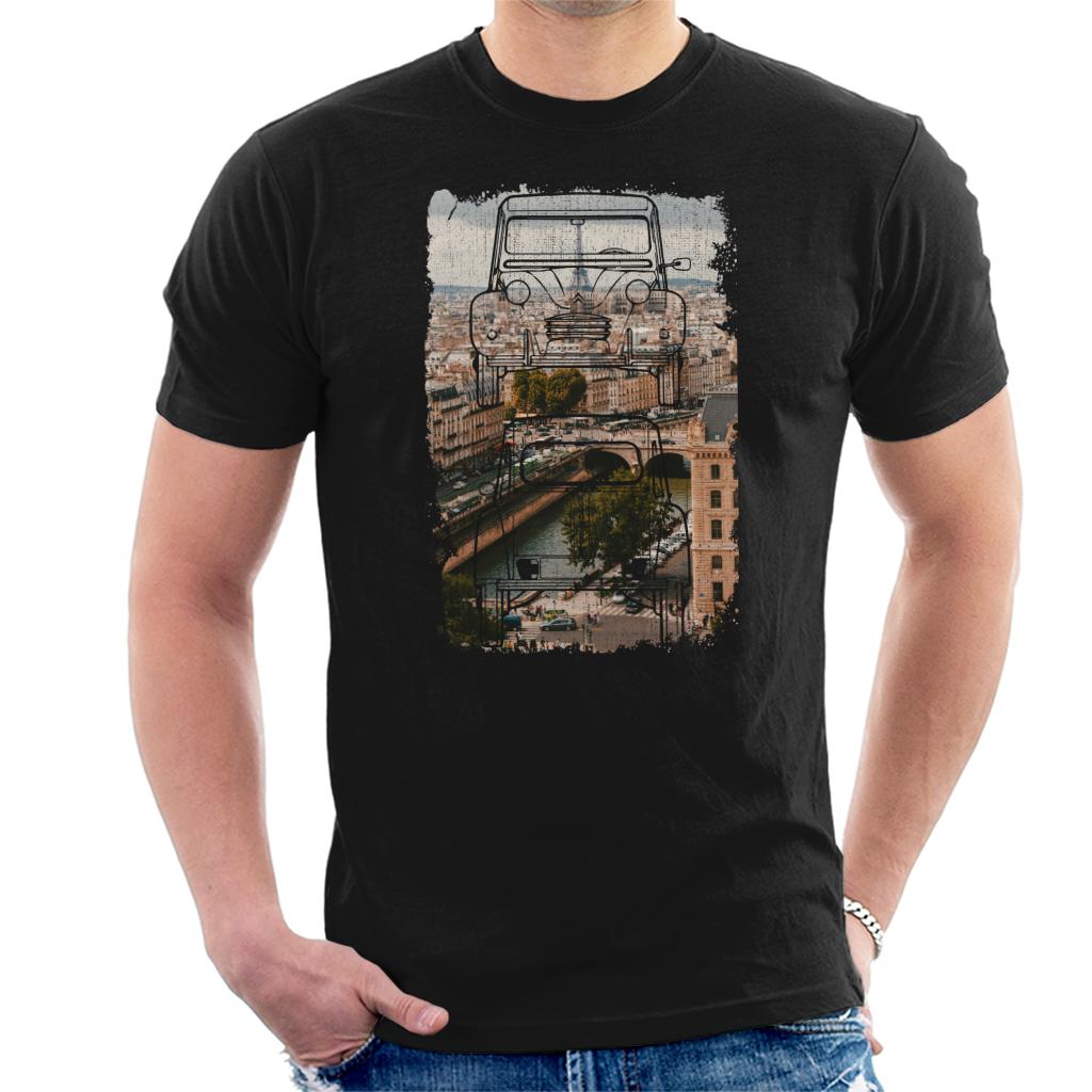 Citroën 2CV Retro Drawing Over Paris Men's T-Shirt product image 1