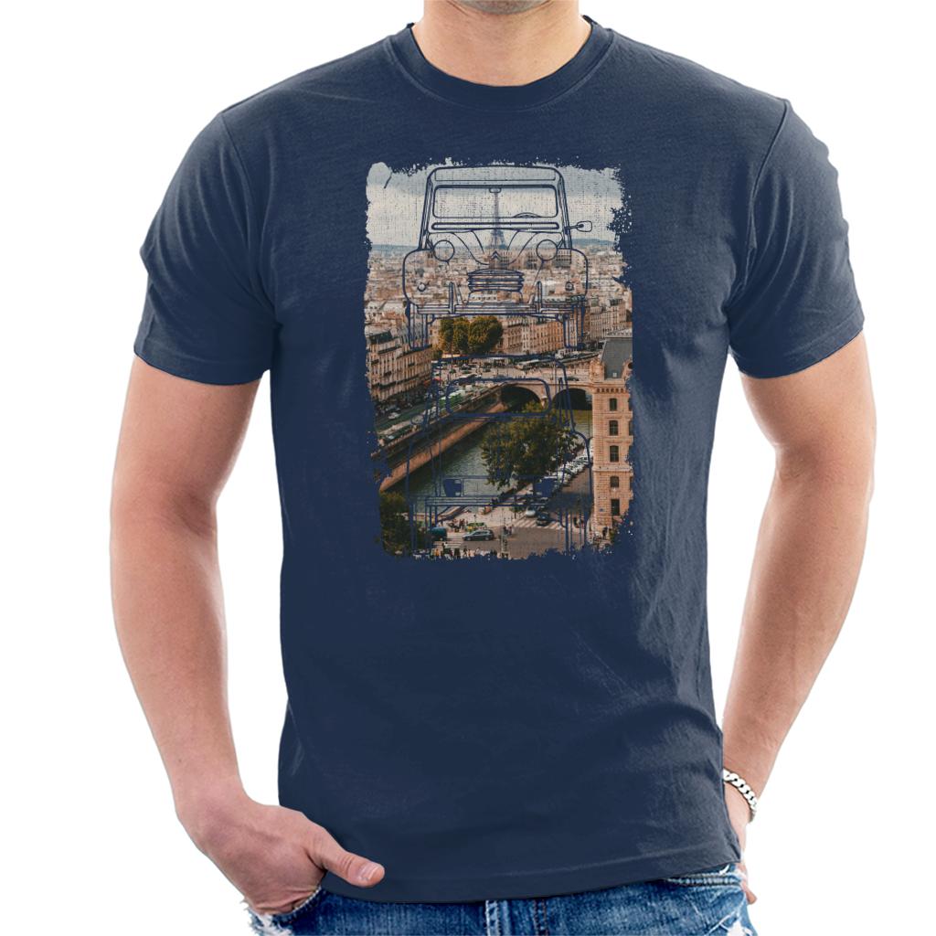 Citroën 2CV Retro Drawing Over Paris Men's T-Shirt product image 4
