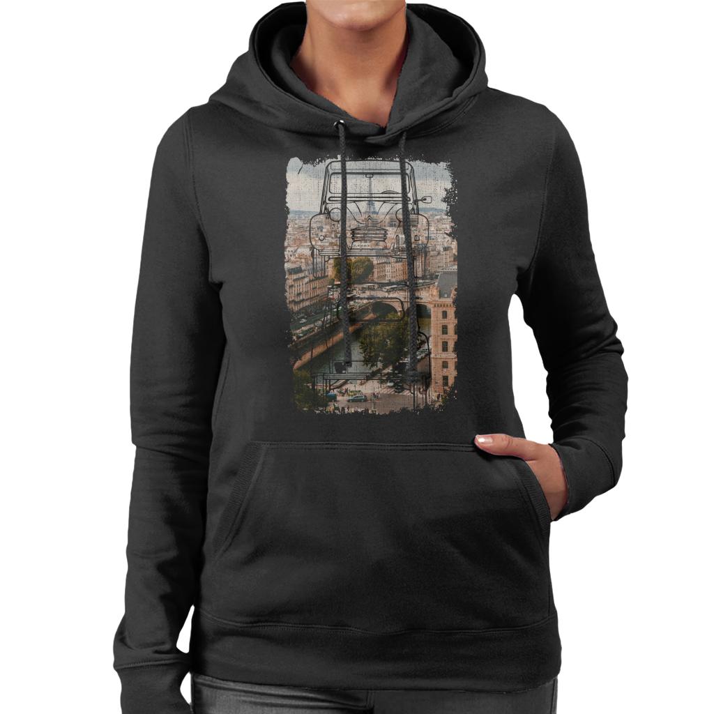 Citroën 2CV Retro Drawing Over Paris Women's Hooded product image 1