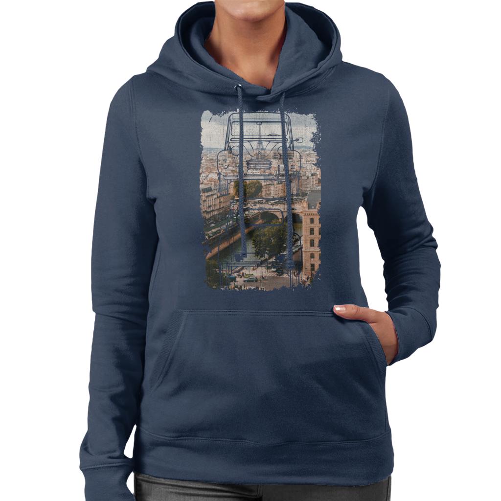 Citroën 2CV Retro Drawing Over Paris Women's Hooded product image 4