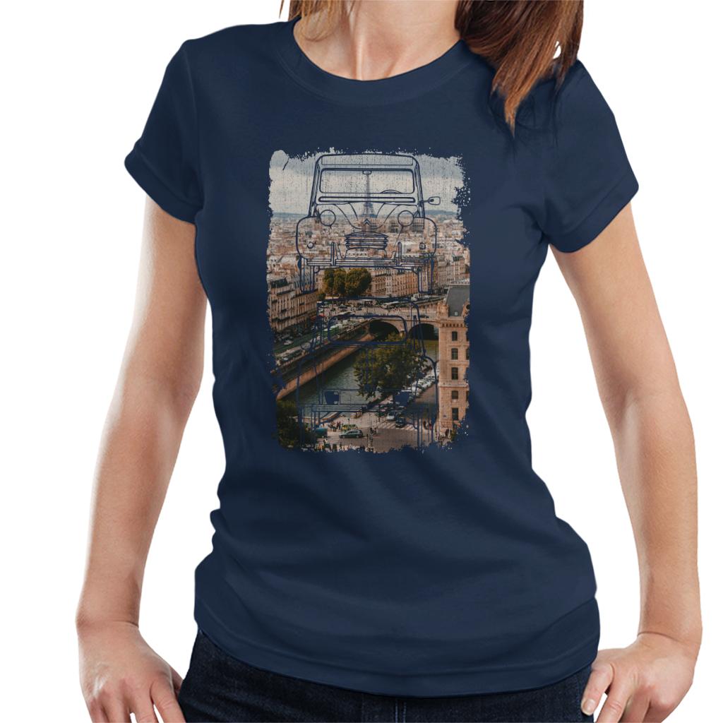 Citroën 2CV Retro Drawing Over Paris Women's T-Shirt product image 4