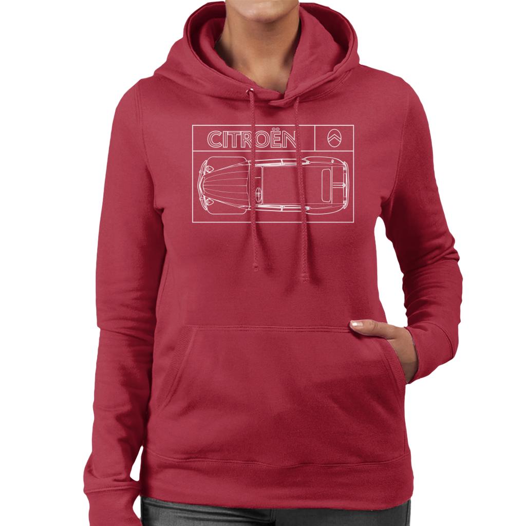 Citroën 2CV White Diagram Top View Women's Hooded Sweatshirt product image 6