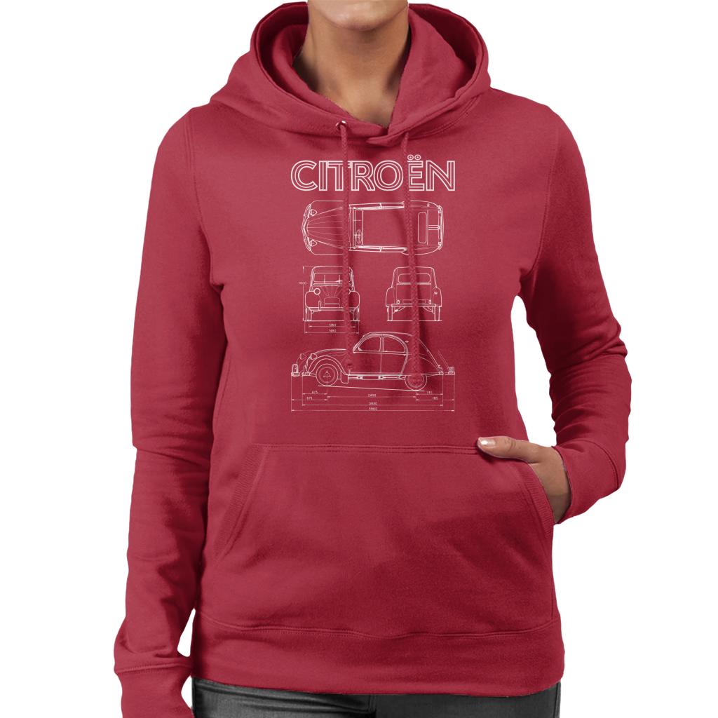 Citroën 2CV White Diagram Views Women's Hooded Sweatshirt product image 6
