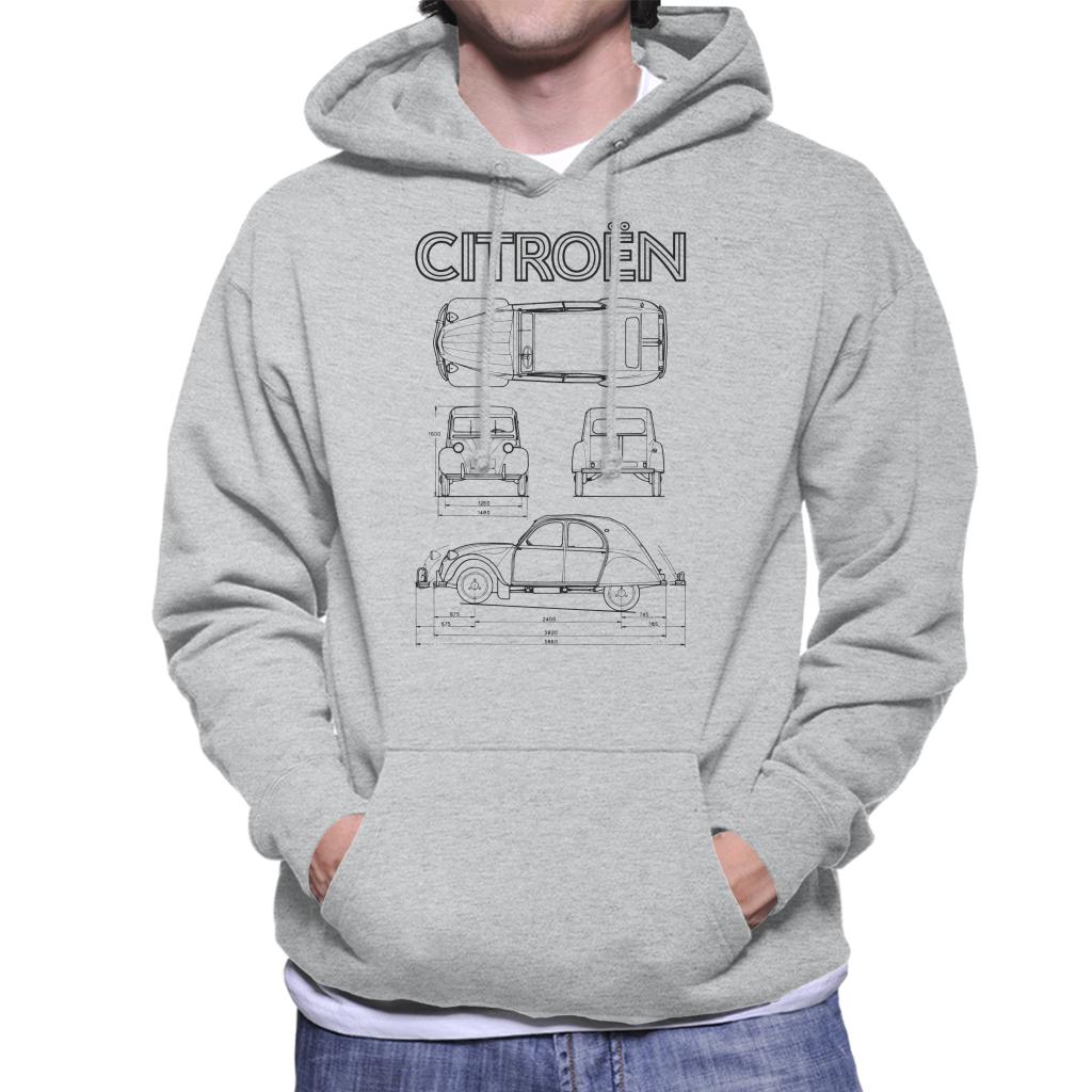 Citroën 2CV Black Diagram Views Men's Hooded Sweatshirt product image 1