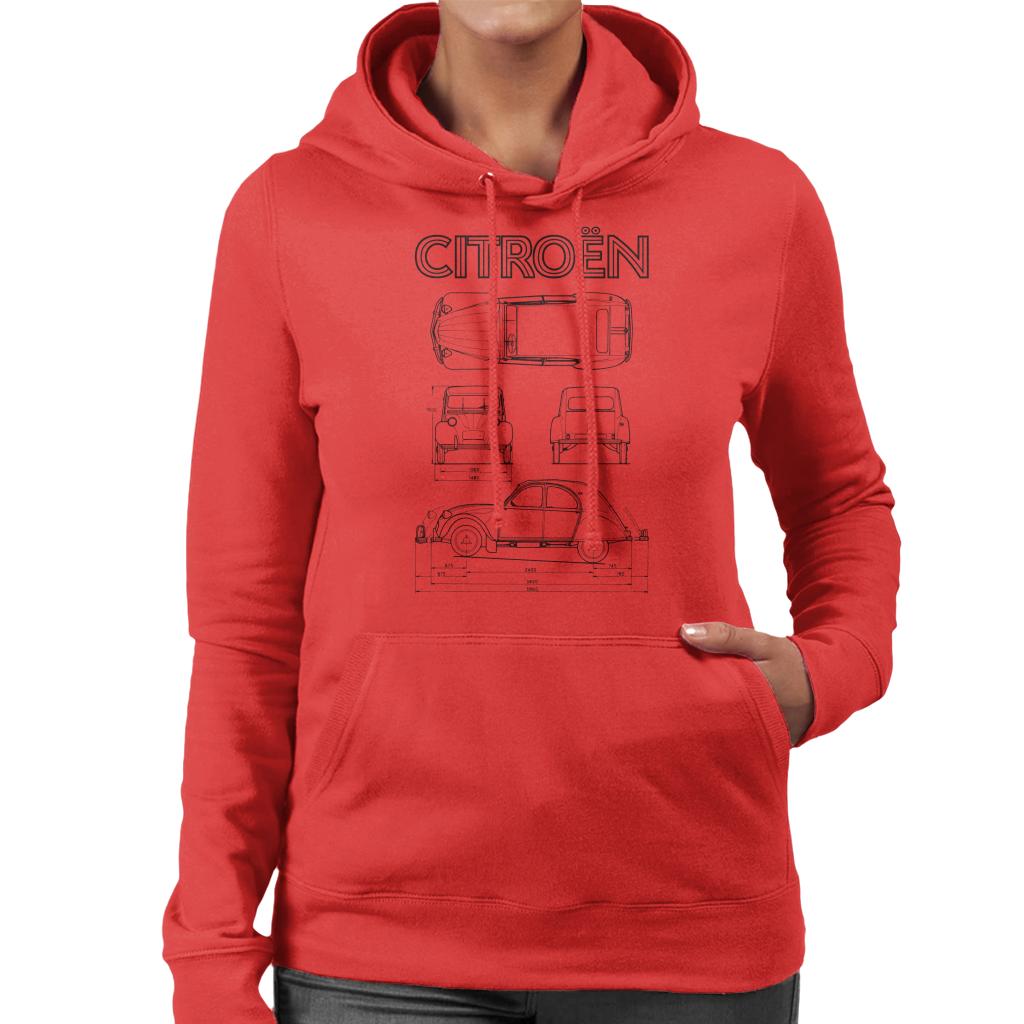 Citroën 2CV Black Diagram Views Women's Hooded Sweatshirt product image 6