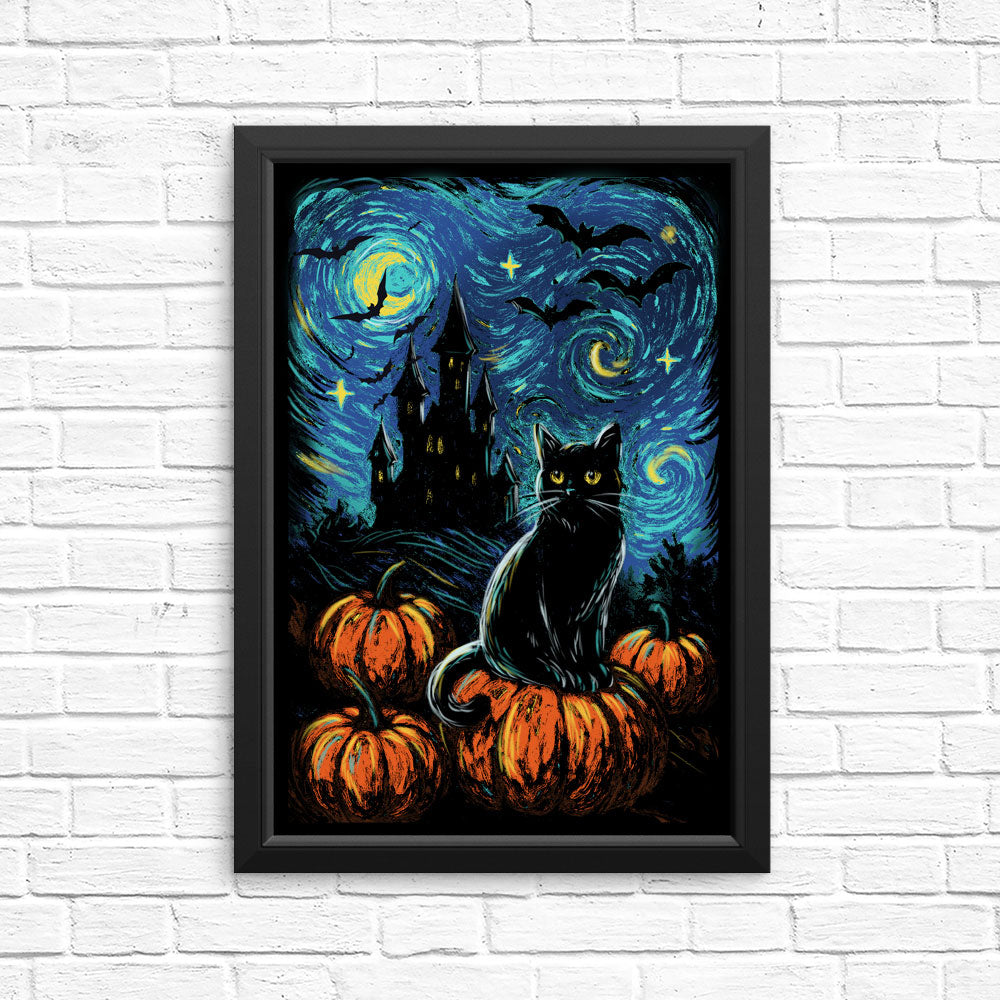 Starry Black Cat - Posters & Prints