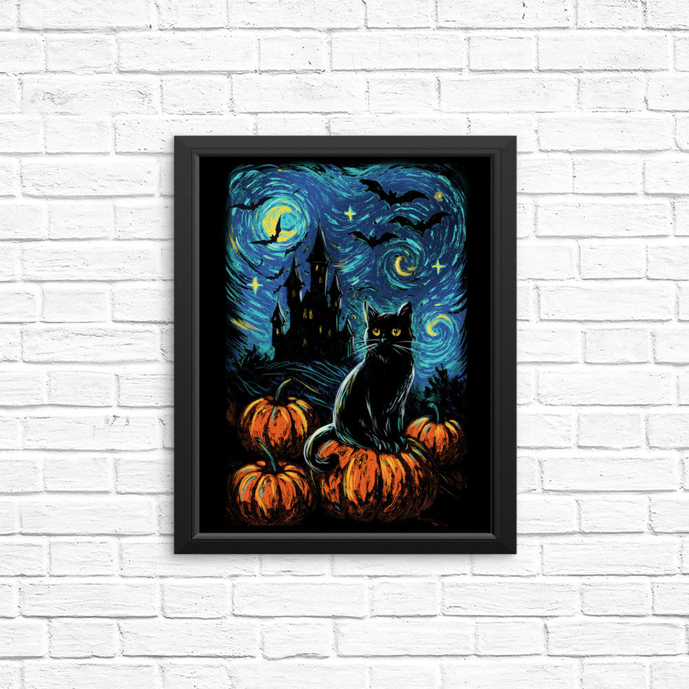 Starry Black Cat - Posters & Prints