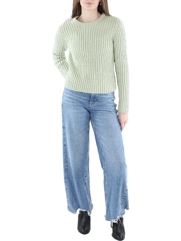 Womens Ribbed Knit Crewneck Crewneck Sweater